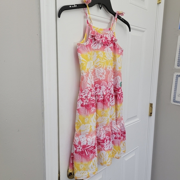 Tommy Bahama Girls Tropical Ruffled Sleeveless Sundress Red Yellow Ombre Size 6 - Picture 4 of 10